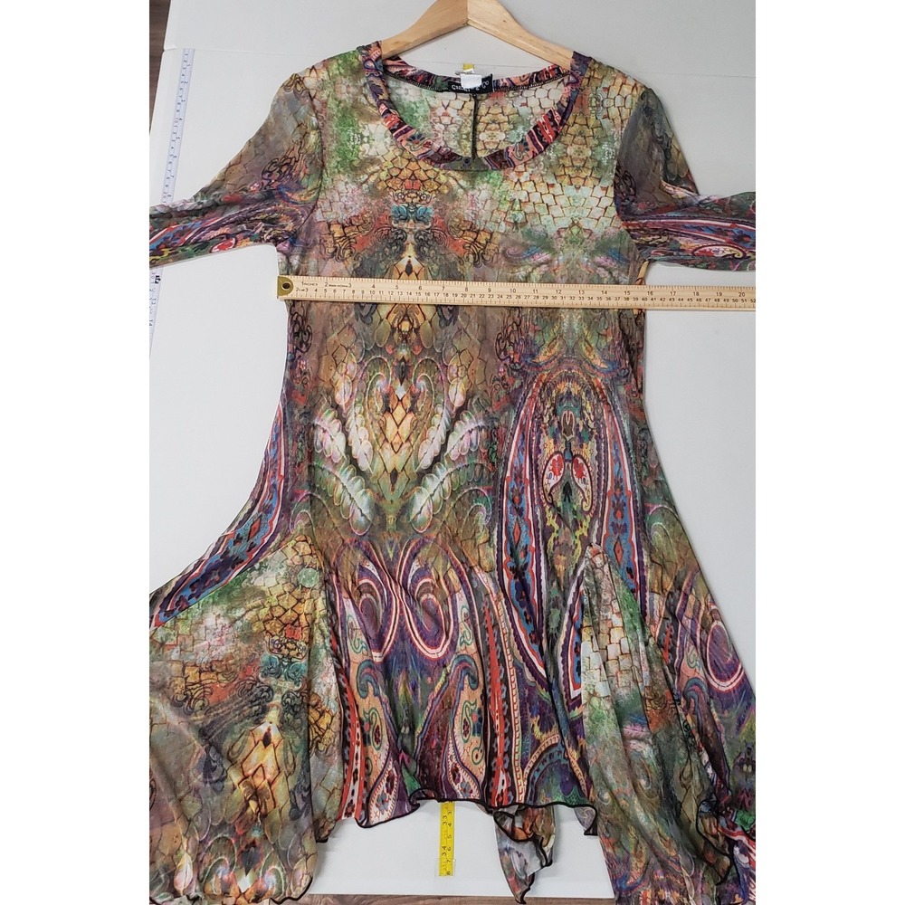 Camille & Co Mesh Tunic Top Medium Multicolor Paisley Sharkbite Hem 3/4 Sleeve - Picture 4 of 6
